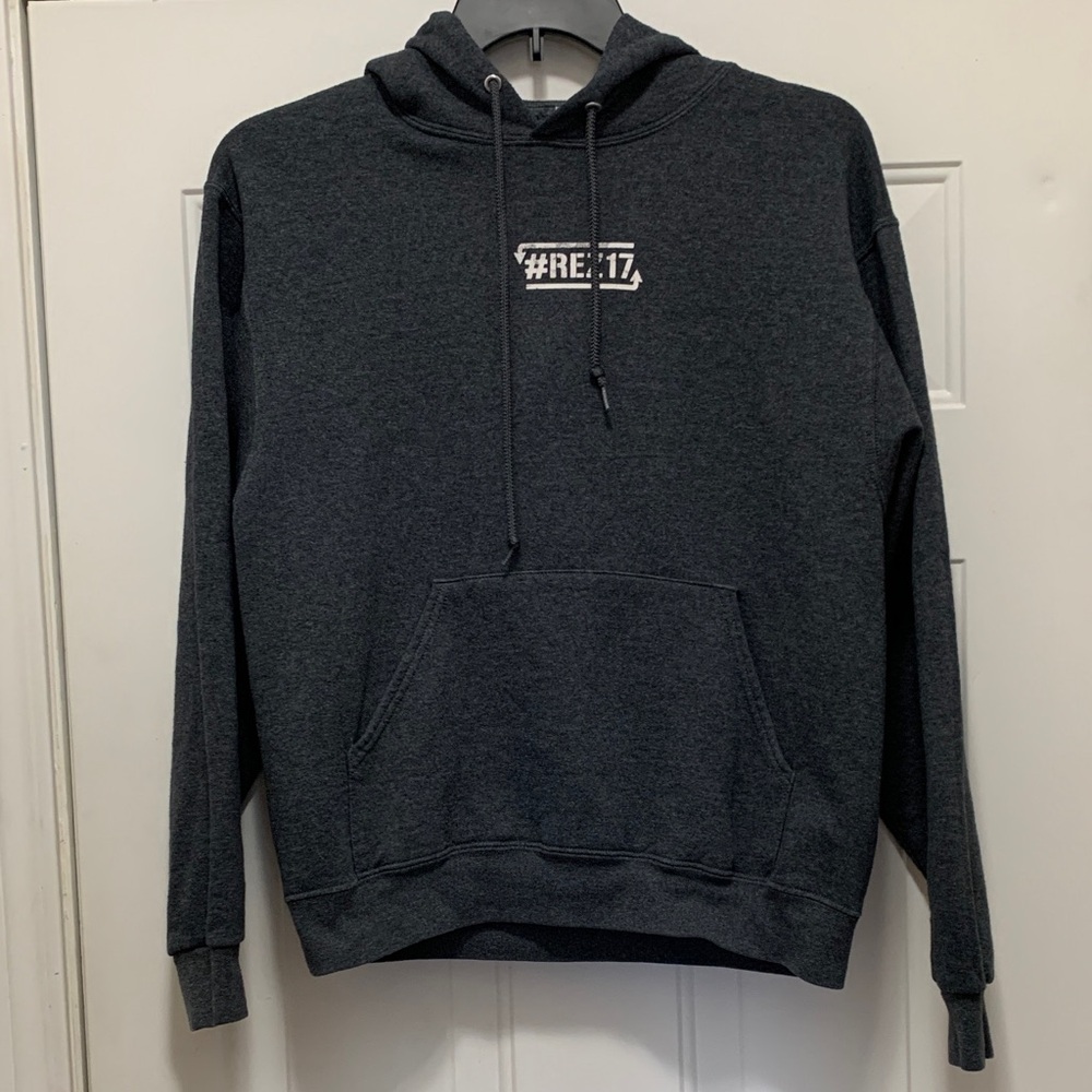 4/$10 Jerzees Charcoal Hoodie with Christian Bible Verse Cotton Blend Sz Medium